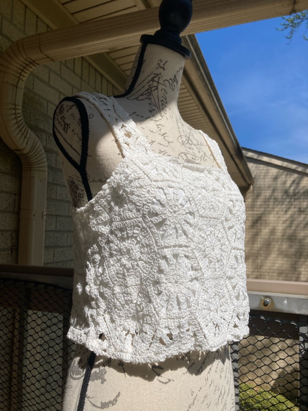 Audrey Parks x Francesca's Ivory White Square Neck Cotton Crochet Top Size Large
